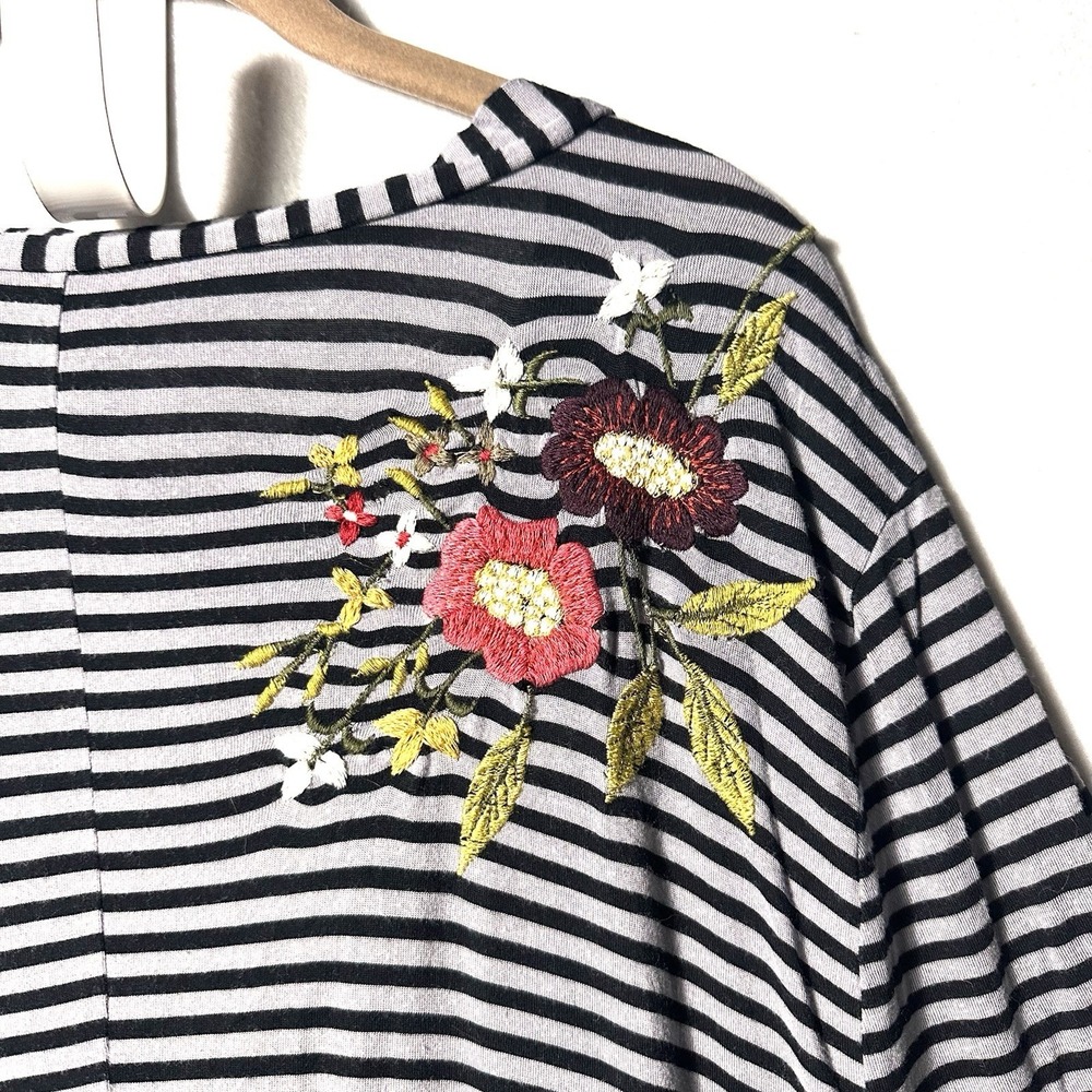 Soft Surroundings‎ XL Stripe Embroidered Floral Tunic Top Sharkbite Lagenlook - Picture 11 of 12